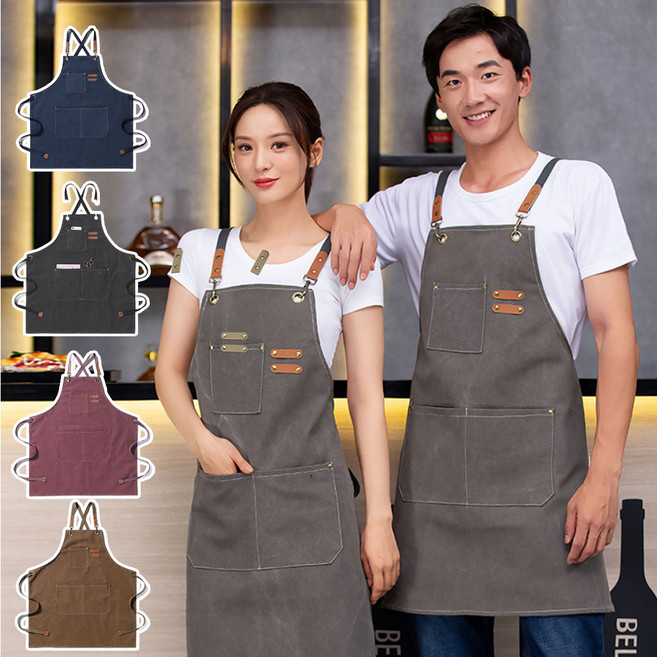 비투비돔 카페 앞치마 바리스타 서빙 데님 공방 작업용 미술 미용 방수 네일샾 화실, B.딥블루, 1개