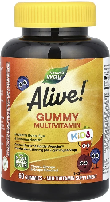 Nature's Way Alive! 어린이용 구미젤리 종합비타민 체리 오렌지 및 포도 맛 구미젤리 60개, NaturesWayAlive어린이용구미젤리종합비타민체리, 1개, 60정 - 쿠팡