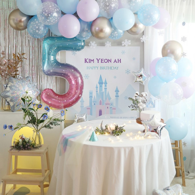 [파티조엘] 오로라 숫자 풍선 대형_신비로운 그라데이션의 투명한 숫자풍선 생일파티 겨울왕국, 3