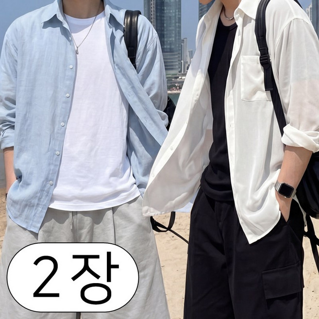 올멋 [1+1] 2장가격 쿨링 아이스 린넨쉬폰 데일리 오버핏 긴팔 셔츠