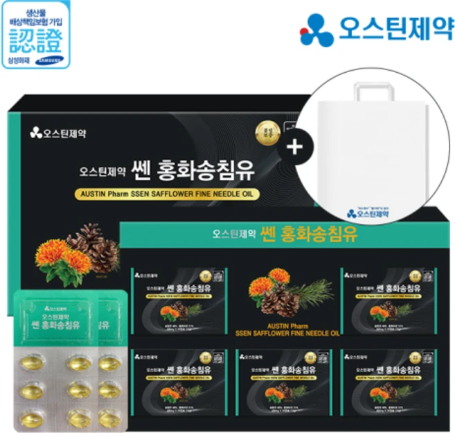 쇼핑백 약국판매용 대용량 독일산 홍화씨유51% 송침유 49% 오스틴제약 쎈 홍화송침유 3박스 명절 추석 설 선물, 2개, 120정 - 쿠팡