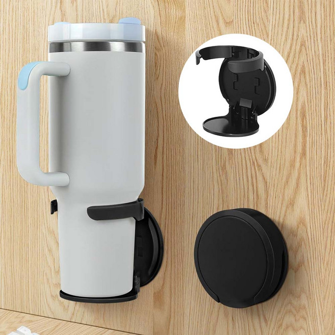 루베이 벽걸이 흘림방지 컵홀더 강력 접착 무타공 설치 간편 효율적으로 책상/벽면 공간을, 블랙, 1개