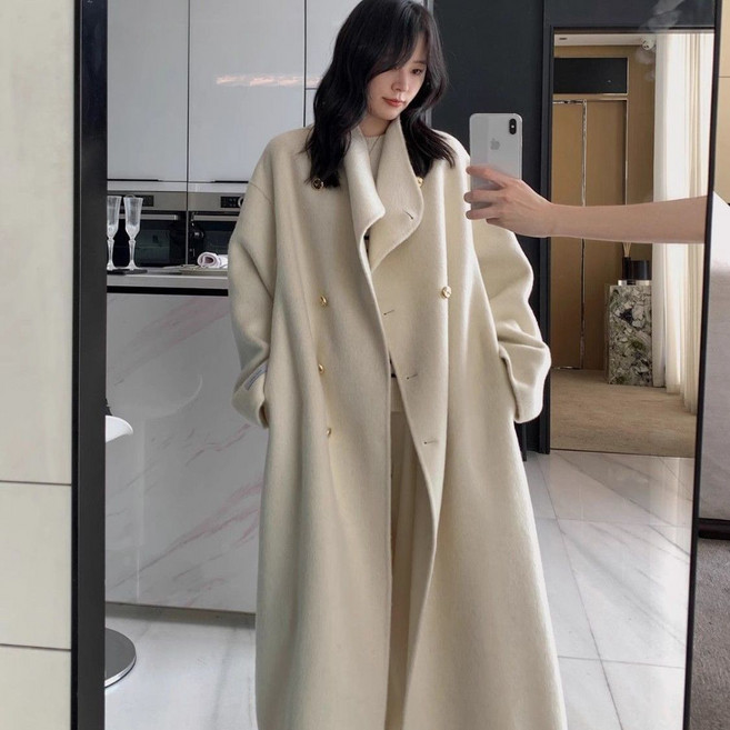 투니스 여성 트렌디 루즈핏 더블 브레스트 롱 트렌치 코트