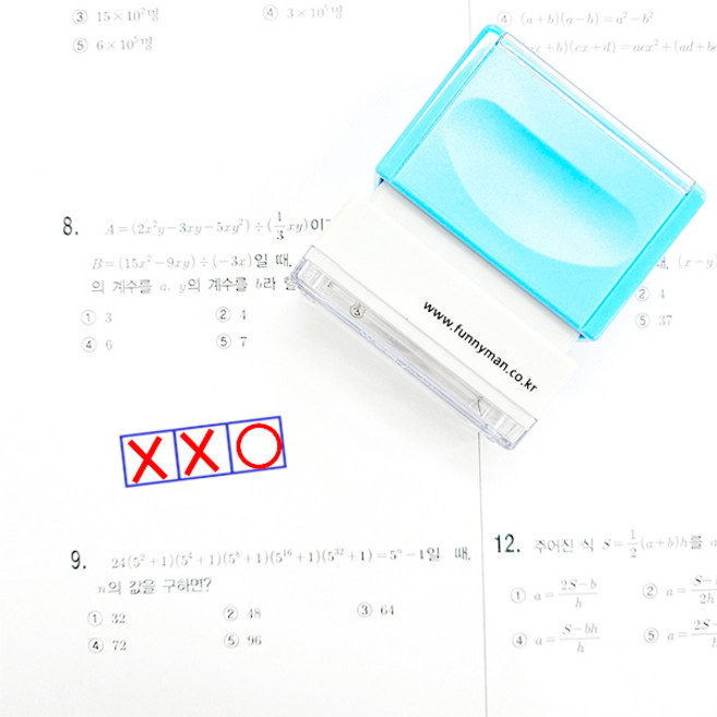 티처스 5칸 도장 3칸 네모 칸 스탬프 빈칸 오답 체크 수학 학습, 파랑, (7mm) 5칸 소형-블루케이스-잉크파랑