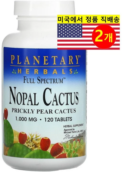 Planetary Herbals 풀 스펙트럼 노팔 선인장 추출 1000mg Nopal Cactus, 2개, 120정 - 쿠팡