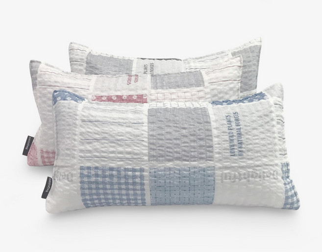 베고자니 1+1 시어서커 돛단배 편백메밀 베개_20x50, 체스 핑크+그레이, 1개