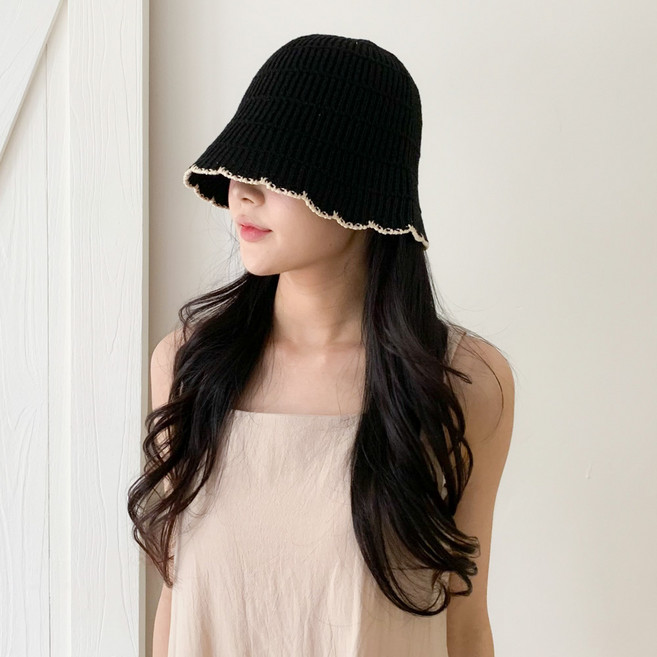 블루씨티 여름 위브 라인 니트 물결 라탄 버킷햇 벙거지 모자