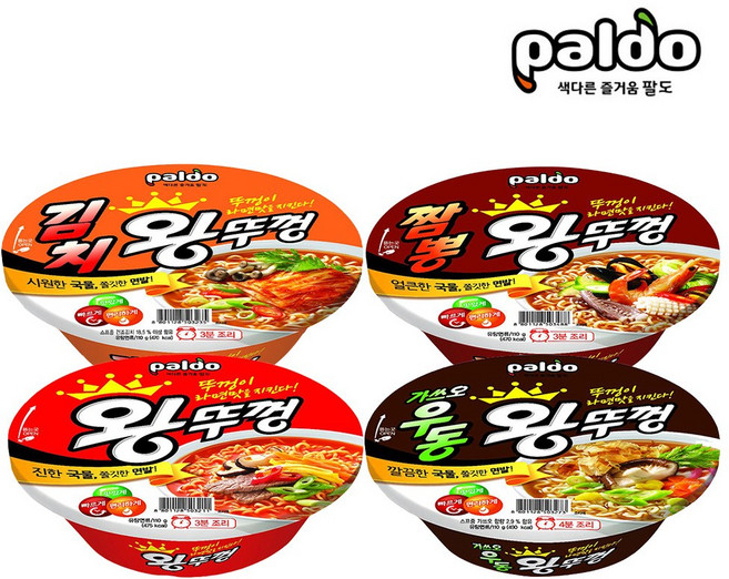 팔도 왕뚜껑4종(왕뚜껑6+김치왕뚜껑4+짬뽕왕뚜껑4+우동왕뚜껑4) 총18입, 18개