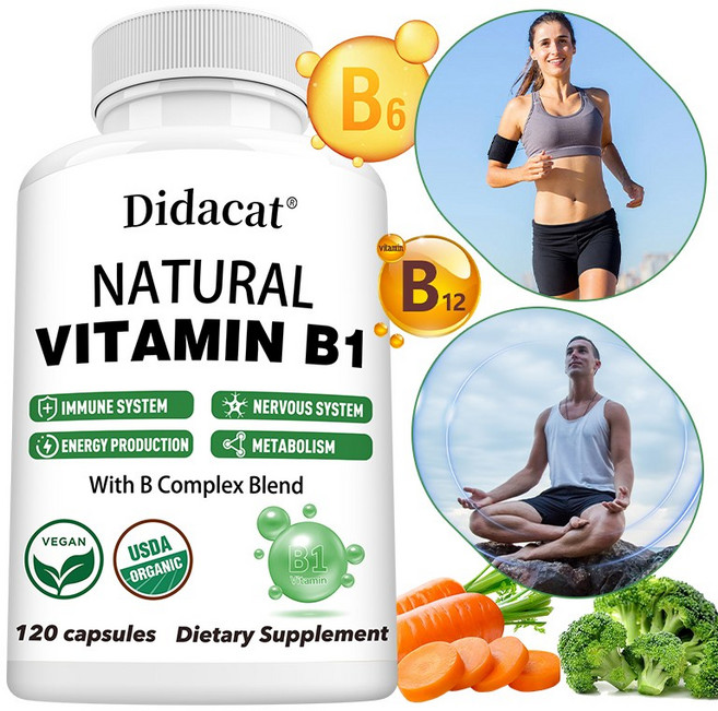 천연 비타민 B1 B6 B12 복합체 - 비타민 B1 보충제 남성과 여성을 위한 필수 B 비타민 신경계 면역력 에너지., 1박스, 60정