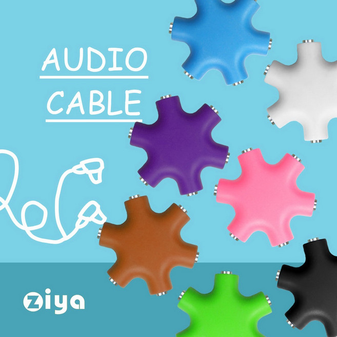ZIYA 音源分享器 3.5mm 一對五 雪花造型, 藍色, 1個