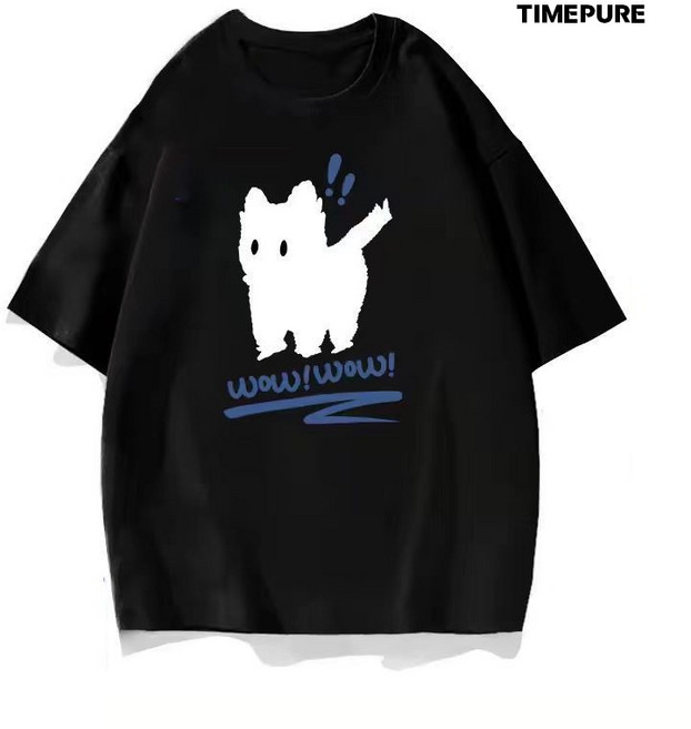 봄 여름 미니멀 캣 프린트 오버핏 반팔 티셔츠 커플티 심플한 데일리 웨어 학생용 편안한 스쿨룩 티