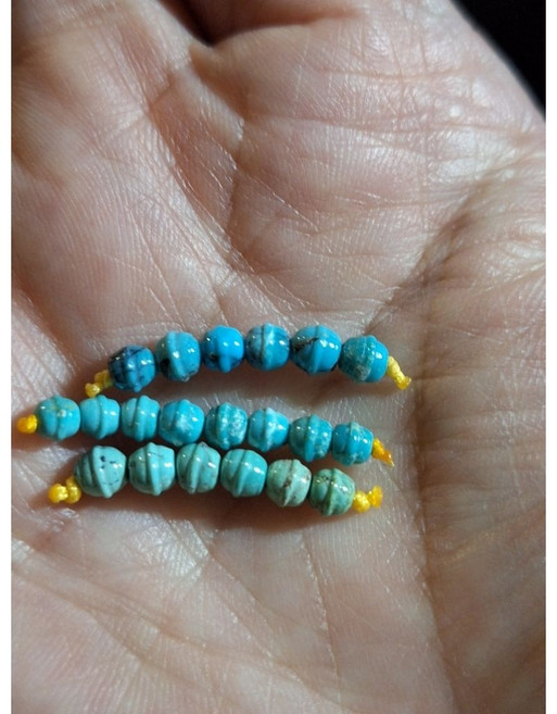 湖北原礦綠松石雕刻鈴鐺珠 藍綠色 4mm 單顆販售