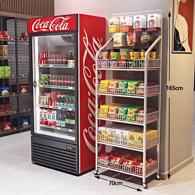 BangPang 멀티 이동식 철제 책장 간식 진열대 슈퍼마켓 진열대 편의점선반 편의점진열대 5단 700x1650, 화이트/5단, 1개