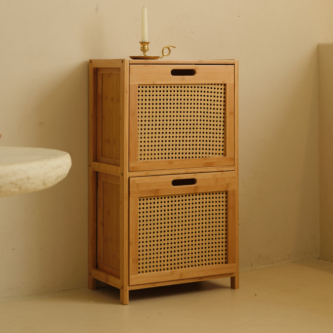 동서가구 밤부 대나무 라탄 2단 수납장 DF927288, 내추럴