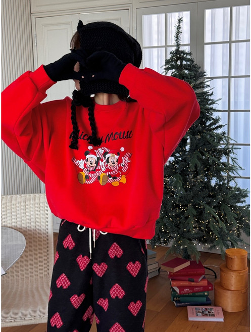 (재진행) 디즈니 메리 미키 양기모 맨투맨 미키마우스 기모맨투맨 레드 아이보리