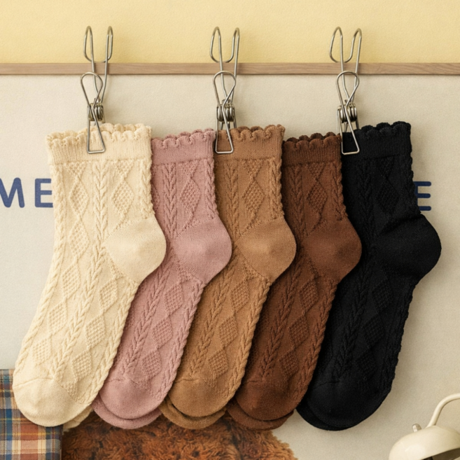 럽니드삭스 5종세트 여성용 메쉬 꽈배기 패턴 양말