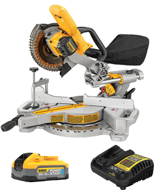 디월트 DCS361H1 무선 20V 슬라이딩 184MM 각도절단기 톱날포함 파워스택(5.0) 1개 세트