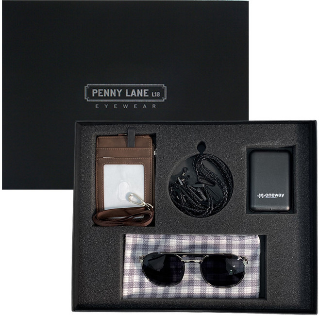 페니레인 기프트패키지 티타늄 선글라스 카드지갑 안경줄 6 in 1 충전케이블