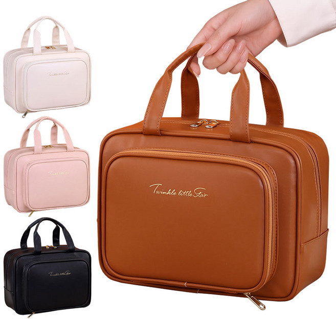 대용량 화장품 가방 여행용 화장품파우치 메이크업 수납 파우치 + 거울, 1개, .브라운.