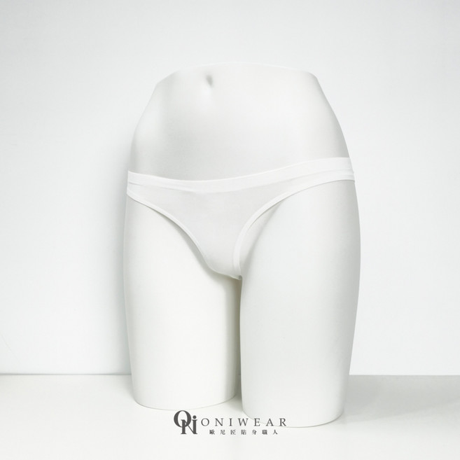 OniWear 女士無痕低腰冰絲丁字褲 純棉底襠 運動瑜珈隱形內褲, 白色,L【建議50-60公斤】