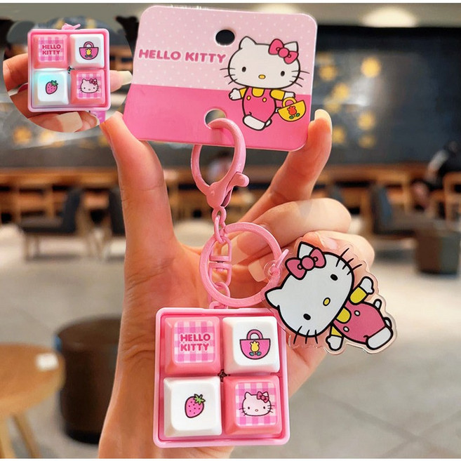 헬로키티 산리오 정품 LED 라이트 키캡 키링 키보드 키홀더 열쇠고리 딸깍이 4구, 1개, 핑크