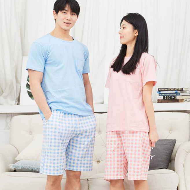 국산 커플 여름 남성 여성 잠옷 상하 세트 PTO307