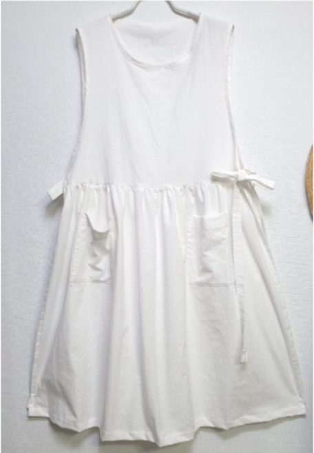 린넨의정원 광목 옆트임 셔링 화이트 주방 카페 앞치마 자연소재, 1개