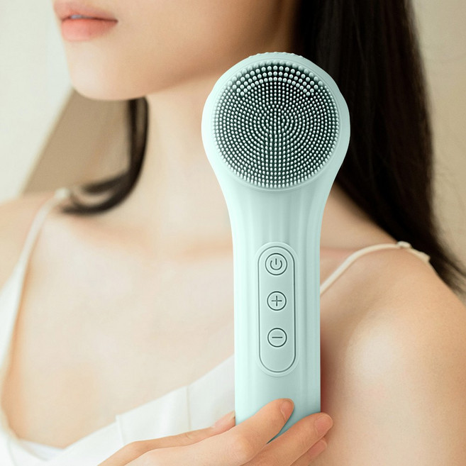 LOMESO 진동클렌저 실리콘 브러시 세안 전동 클렌저 온열 얼굴클렌징기계, 연블루