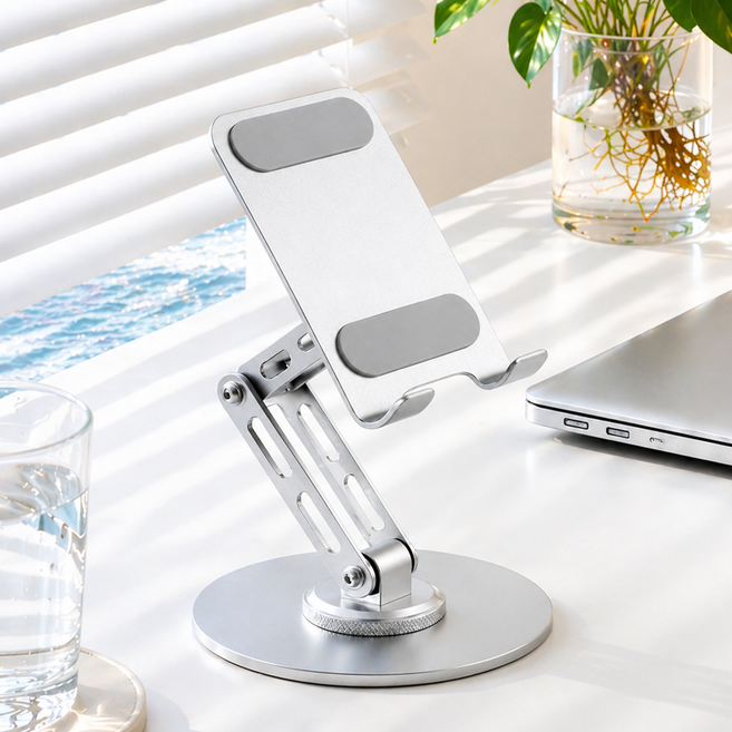 공온 4단 각도조절 360도 회전 태블릿 핸드폰 거치대, 1개, 실버