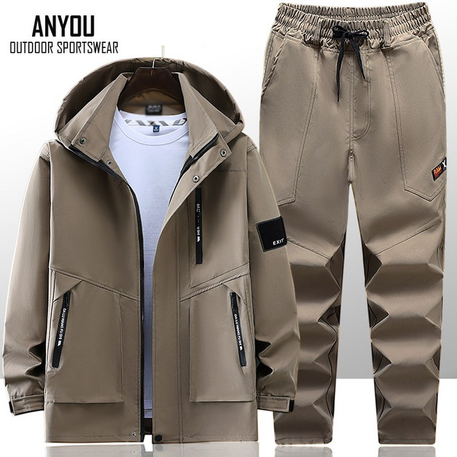 ANYOU 남자 춘추 방수 방풍 스판 작업복 정비복 현장복 등산복 야외 낚시복 스포츠 상하의 세트 K2-2023A