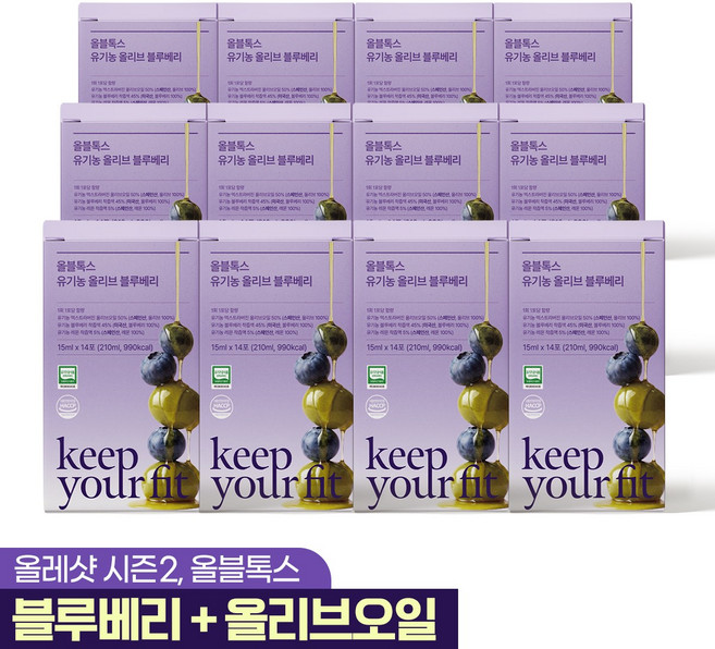 킵유어핏 올블톡스 유기농 올블샷 올리브오일 블루베리즙 올레샷 엑스트라버진 haccp 인증 스틱, 12박스, 210ml