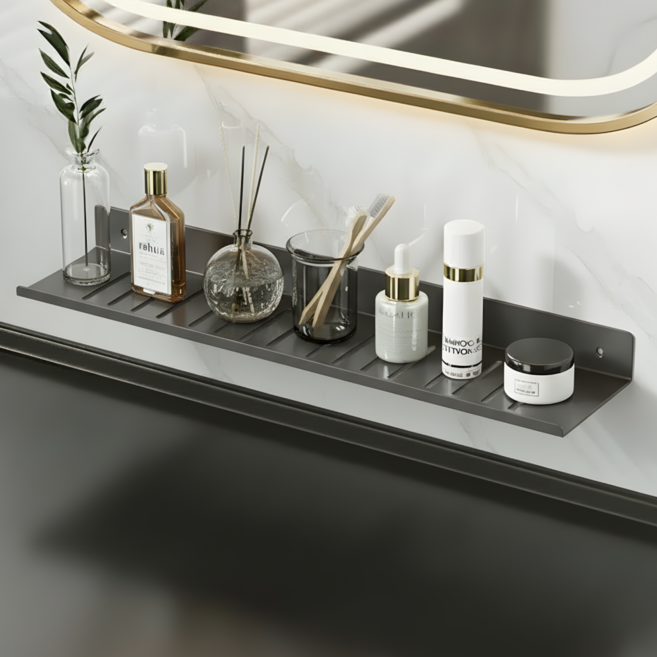 온리온라인 욕실 선반 수납 무타공 물빠짐 거치대, 일자형 그레이, 1개