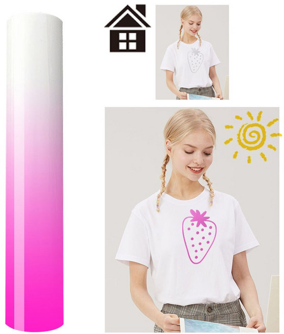 전사지 열프레스기 UV 색상 변경 PU 열 전달 비닐 햇빛 감지 HTV 다리미 DIY 티셔츠 모자 컷 또는 실루엣 카메오, White To Pink