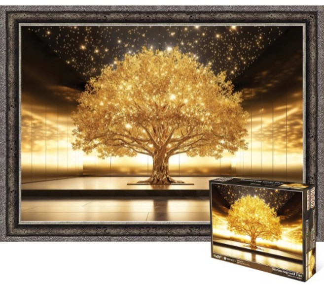 퍼즐피플 인테리어 직소퍼즐 8종 1000피스, 1개, 반짝이는 금나무 1000피스 액자포함(엔틱실버)