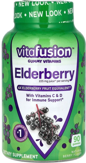 VitaFusion 엘더베리 면역 강화를 위한 비타민C & 비타민D 함유 천연 베리 구미젤리 90개 VitaFusion (비타퓨전), 비타퓨전 VitaFusion 엘더베리 비타민C & 비타, 1개 - 쿠팡