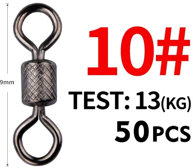 50 개/몫 낚시 스위블 볼 베어링 스위블 안전 스냅 솔리드 링 회전 잉어 낚시 액세서리 낚시 도구-AliExpress, 02 Size10 9mm 13kg