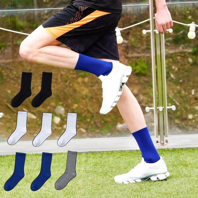 브리지온 올웨이즈 포근 크루삭스 데일리 러닝 헬스 스포츠 장목 양말 컬러믹스 7세트, 화이트 블랙 블루 그레이