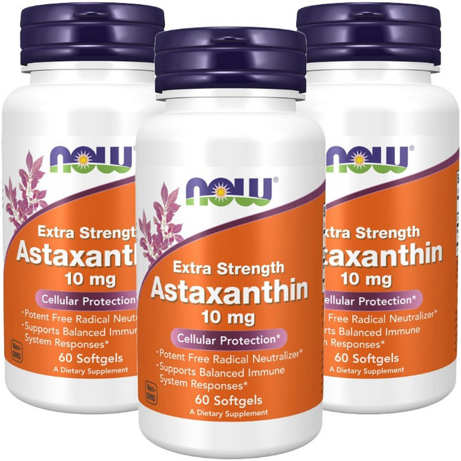 NOW Foods 蝦紅素10mg軟膠囊, 60顆, 3罐