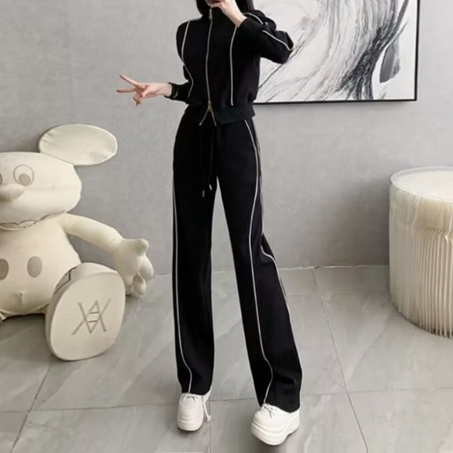 아이엠몽 여성 스탠드 카라 배색 지퍼 스포츠룩 세트