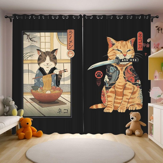 고양이커튼 가림막 주방 식당 고양이 가리개