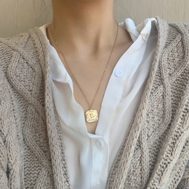 써지컬스틸 사각 롱 코인목걸이