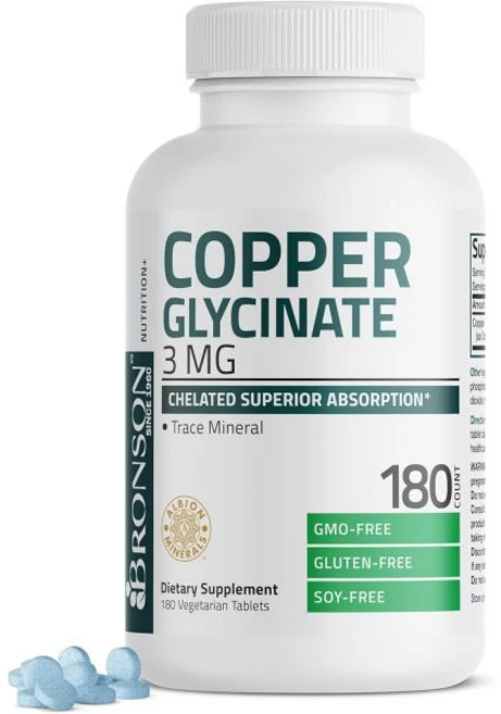 Bronson Copper Glycinate 3mg Chelated Superior Absorption Non-GMO 180 Vegetarian Tablets, Bronson Copper Glycinate 3mg C, 1 - 쿠팡