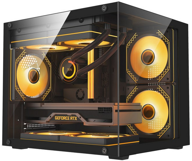 LOVINGCOOL 電競機殼 玻璃側透 RGB 燈光, 1個, 新銳mini黑色-單機箱