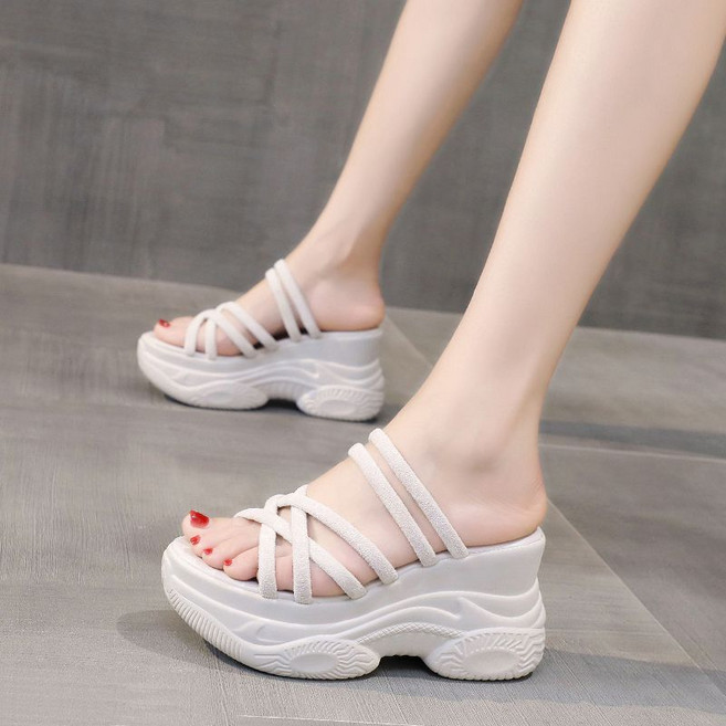 통굽 슬리퍼 키높이 굽있는 여름 푹신한 쿠션 웨지 10cm 샌들