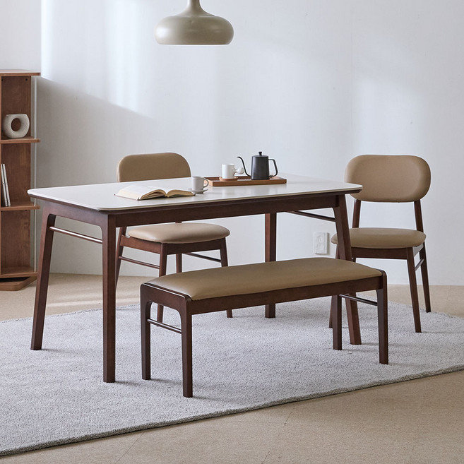 파로마 조앤 세라믹 원목식탁 벤치 세트 4인용 1400 (벤치1 의자2), 월넛베이지 벤치 세트, 상세 설명 참조, 옵션선택:월넛베이지 벤치 세트