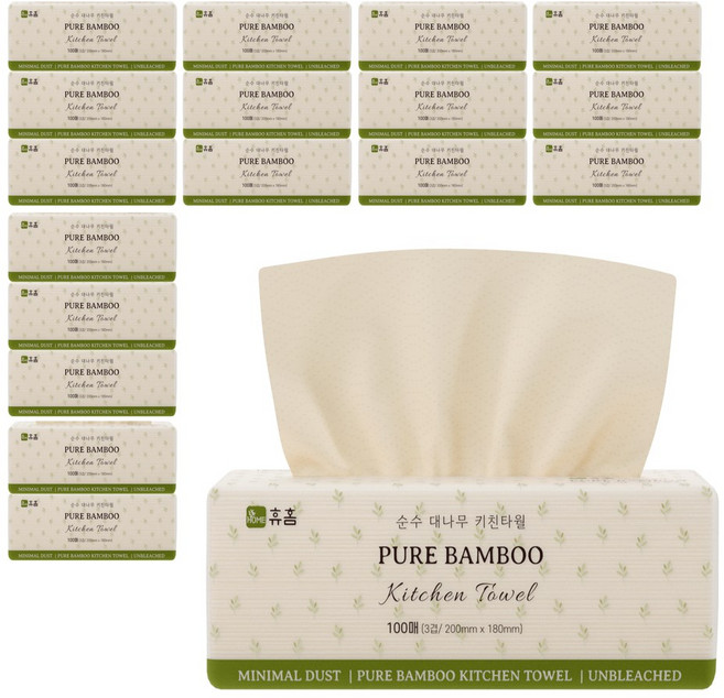 휴홈 무표백 순수 대나무 키친타월, 18개, 100매