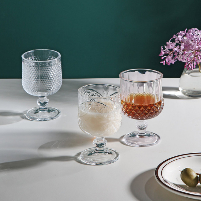 리빙안 모먼트 고블렛 유리컵 180ml, 플라워, 1개