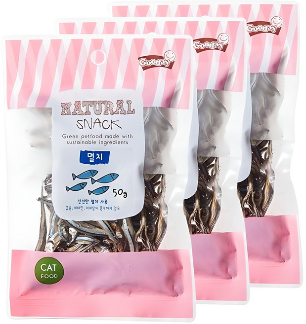 굿데이 네츄럴 스낵 고양이 간식, 멸치, 50g, 3개