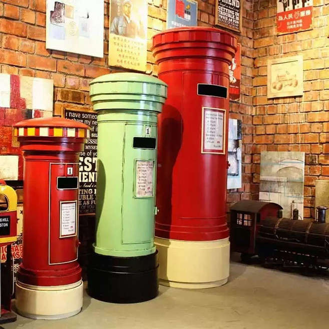 전원주택 우체통 원형 일본 까페 카페 옛날 우편함 S. 72cm 빨간 왕관 있음, V. 60cm 빨간 크라운 없음