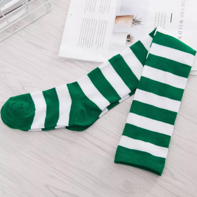 커플캔디 파스텔 스트라이프 오버니삭스 여성 무릎 위 양말